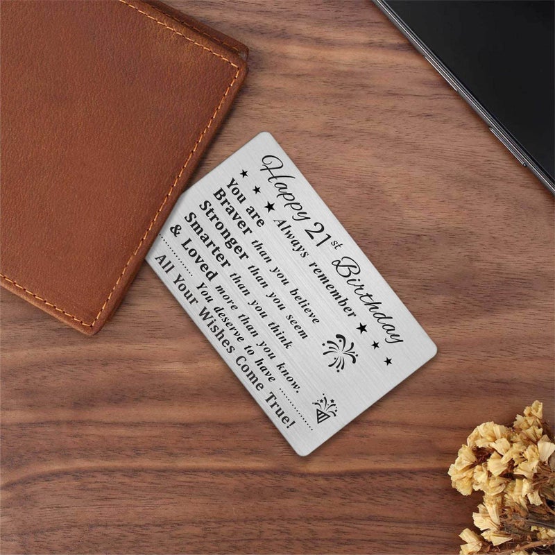 DEGASKEN Happy 21st Birthday Card  21 Year Old Birthday Gifts for Men Women Him  Permanent Engraved Steel Wallet Card - Image 4